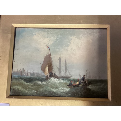 488 - A quantity of C19th and C20th pictures of shipping interest, to include a gilt framed oil on board, ... 