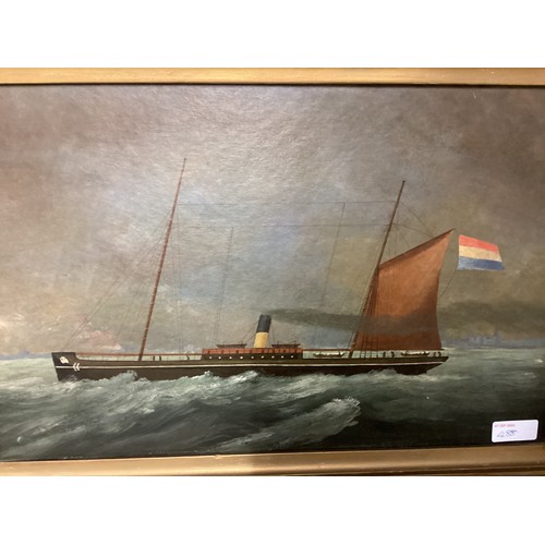 488 - A quantity of C19th and C20th pictures of shipping interest, to include a gilt framed oil on board, ... 