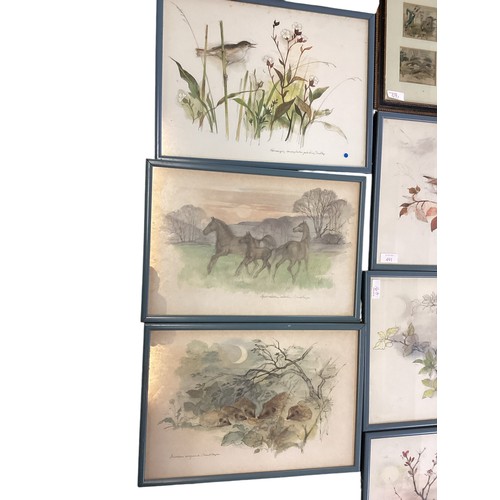 491 - A quantity of decorative pictures and prints, including Roland Hilson 1930s Agricultural scenes, and... 