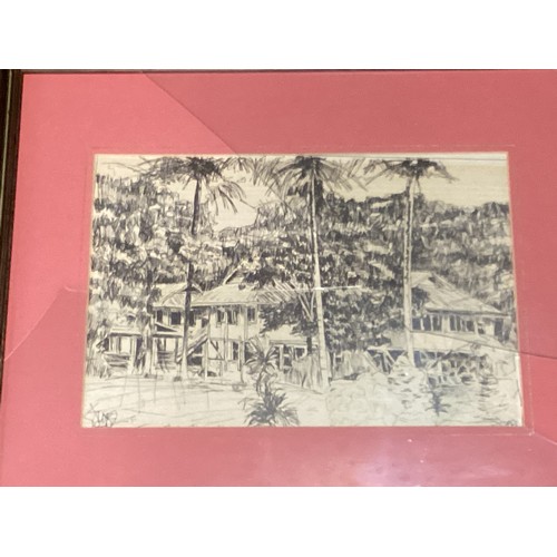 499 - A set of framed and glazed pictures, of Brunei scenes, some signed and initialled RBYC, 23 x 28cm, s... 