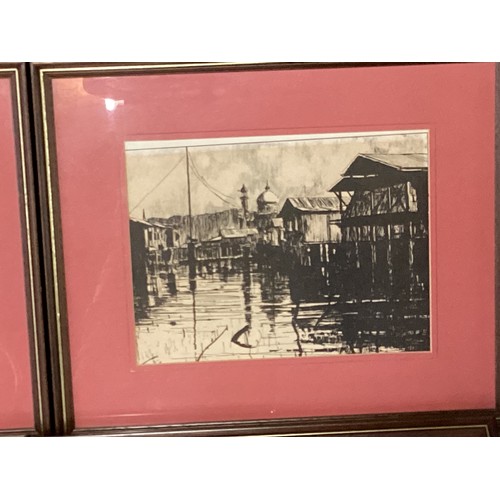 499 - A set of framed and glazed pictures, of Brunei scenes, some signed and initialled RBYC, 23 x 28cm, s... 