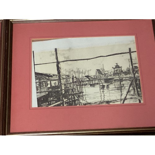 499 - A set of framed and glazed pictures, of Brunei scenes, some signed and initialled RBYC, 23 x 28cm, s... 