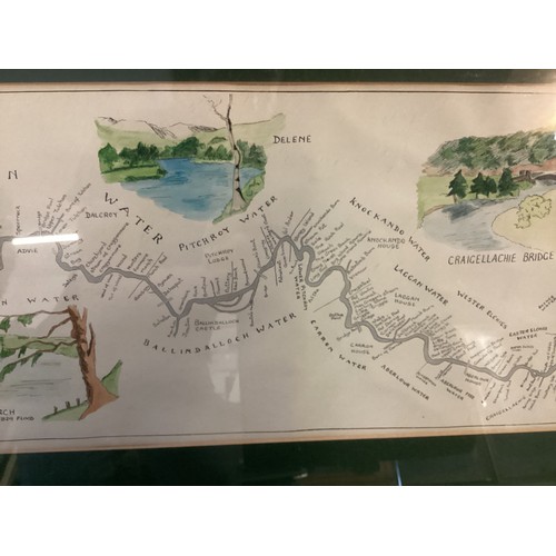 513 - A gilt framed and glazed and mounted fishermans map of the Salmon Pools on the  RIVER SPEY, 39.5 x 9... 