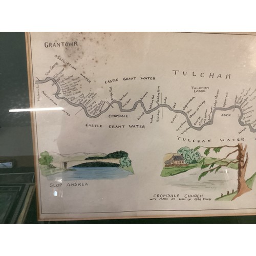 513 - A gilt framed and glazed and mounted fishermans map of the Salmon Pools on the  RIVER SPEY, 39.5 x 9... 