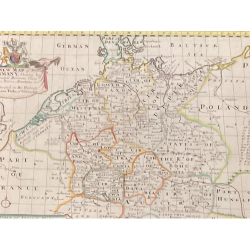 515 - A quantity of framed decorative colour maps, to include Germany, Aden, Venetia and a signed in penci... 