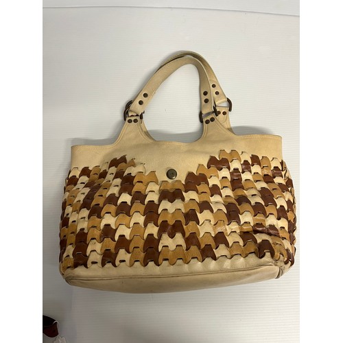 263 - 5 leather handbags. PRADA tan leather shoulder, slight wear and couple of stains. BALENCIGA Paris 22... 