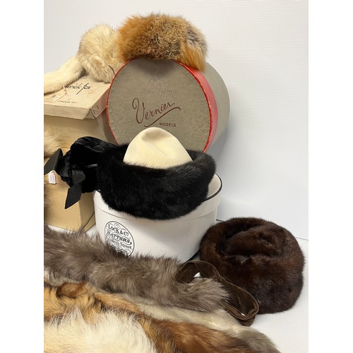 289 - A quantity of vintage mainly fur hats and scarves and collars,  all in used condition, including VER... 