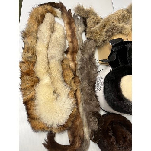 289 - A quantity of vintage mainly fur hats and scarves and collars,  all in used condition, including VER... 