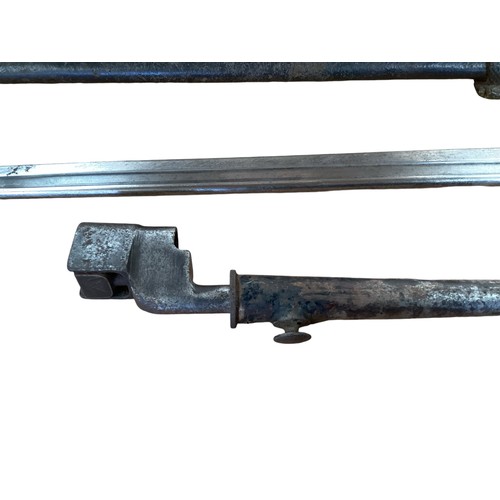 191 - A 1913 pattern Remington bayonet with scabbard and frog. 55cm together with a British stick bayonet.