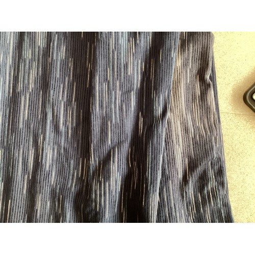 165 - A pair of curtains, navy with white flecked pattern. Lined and interlined, 80cm x 140cm drop.