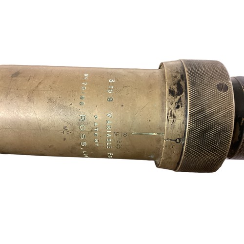 194 - A Ross of London early C20th brass military sighting telescope. Marked 3 to 9 variable power with mi... 