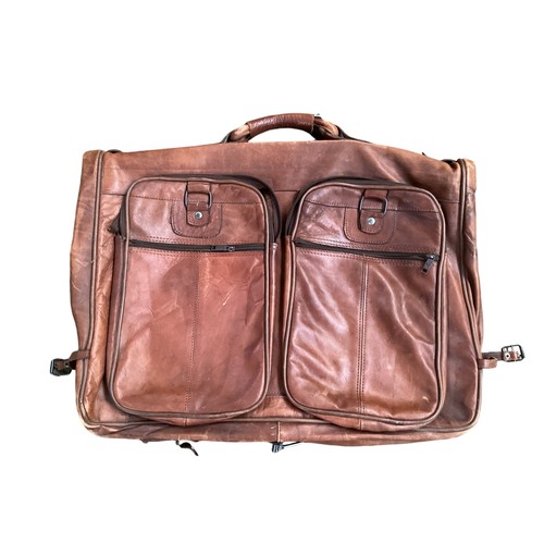 177 - Luggage: A large brown leather and canvas travel cabin trunk with fitted interior and keys, 90cm Wid... 