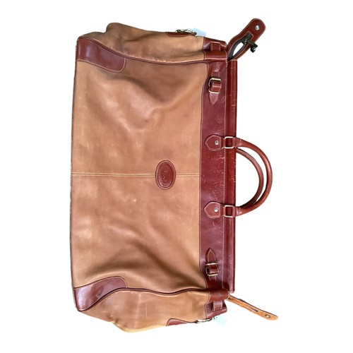 177 - Luggage: A large brown leather and canvas travel cabin trunk with fitted interior and keys, 90cm Wid... 