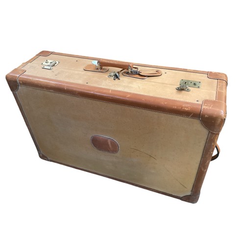 177 - Luggage: A large brown leather and canvas travel cabin trunk with fitted interior and keys, 90cm Wid... 