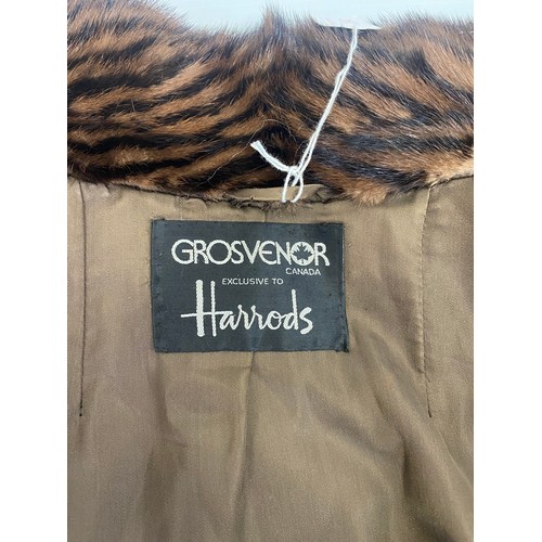 294 - Grosvenor Canada Exclusive to Harrods fur coat with balloon sleeves, brown fur with printed pattern