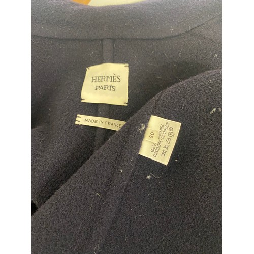 298 - HERMES, Paris, navy coat, 100 percent cashmere, with monogrammed buttons, Condition used and minor w... 