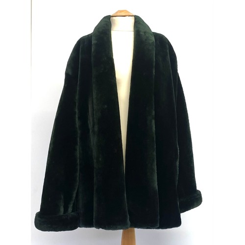 301 - GIANFRANCO FERRE, Italy, ladies green,  leather backed faux fur coat jacket; Condition used and mino... 