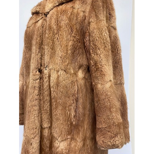 303 - HARRODS, London, ladies vintage brown fur coat, three quarter length. some wear to cuffs and pockets... 