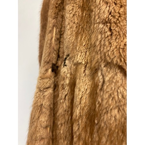 303 - HARRODS, London, ladies vintage brown fur coat, three quarter length. some wear to cuffs and pockets... 