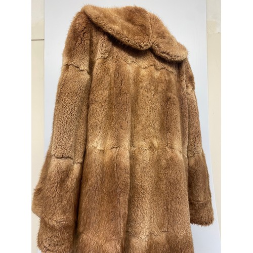 303 - HARRODS, London, ladies vintage brown fur coat, three quarter length. some wear to cuffs and pockets... 