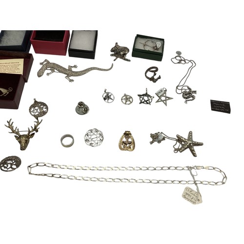 127 - A collection of sterling silver and white metal jewellery.