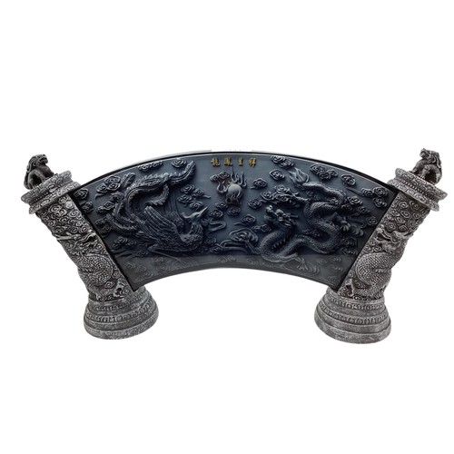 341 - An Oriental boxed Phoenix and Dragon stand. Bringer of prosperity and luck. 39cm.(w)