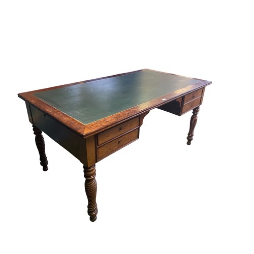 649 - Good C19th mahogany writing table of 4 drawers and end  slides with tooled leather top raised on sle... 