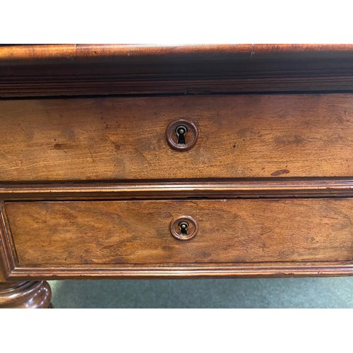 649 - Good C19th mahogany writing table of 4 drawers and end  slides with tooled leather top raised on sle... 