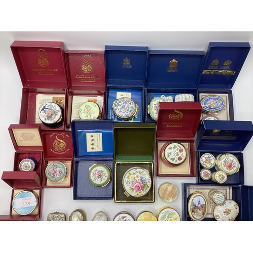 139 - A large collection of Limoges, past times ,Staffordshire enamels and engine turned white metal boxes... 