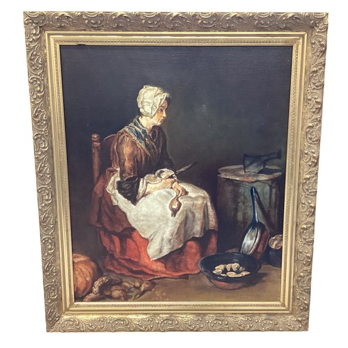 474 - After Jean Batiste Simeon Chardin(1699-1779). The Kitchen maid. Oil on Canvas. 53cm x 45cm.