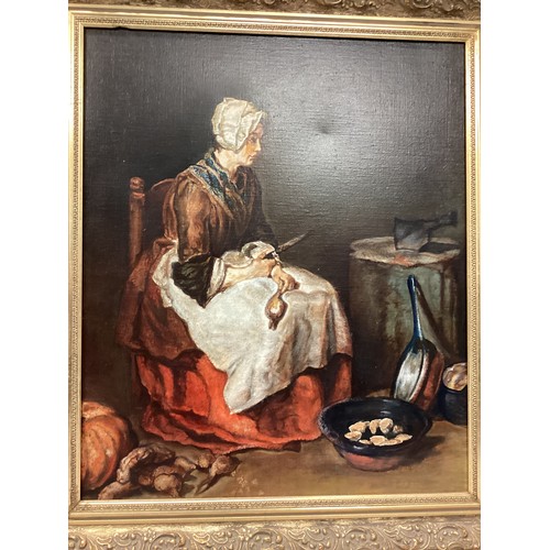 474 - After Jean Batiste Simeon Chardin(1699-1779). The Kitchen maid. Oil on Canvas. 53cm x 45cm.