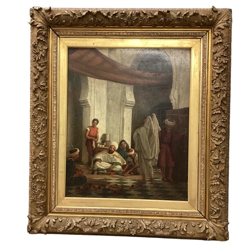 472 - John Evan Hodgson RA.(1831-1895)Oil on Canvas.  Interior Arab scene. Initialed JEH lower right. In a... 