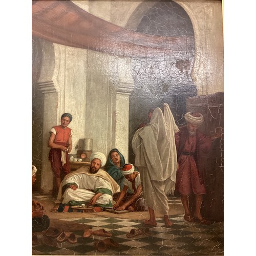 472 - John Evan Hodgson RA.(1831-1895)Oil on Canvas.  Interior Arab scene. Initialed JEH lower right. In a... 