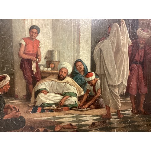 472 - John Evan Hodgson RA.(1831-1895)Oil on Canvas.  Interior Arab scene. Initialed JEH lower right. In a... 