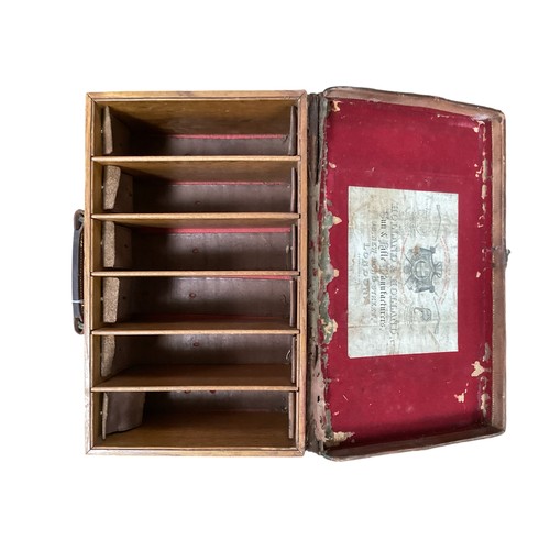 347 - A leather and brass bound cartridge magazine fitted to interior with Holland & Holland label and woo... 