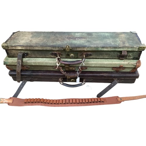 346 - Three gun cases and a cartridge belt:- a leather Stephen Grant & Joseph Lang, fitted interior and sn... 