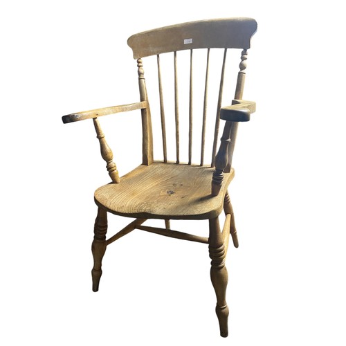 578 - Elm seated Windsor arm chair, set of 5 windsor stick back kitchen chairs, elm seat cottage chair, re... 