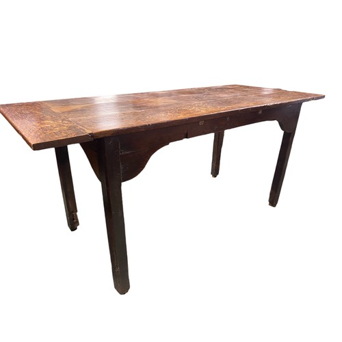 537 - Small antique oak oblong plank top kitchen/dining table with bread board ends 159 cm L x 67 cm W x 7... 