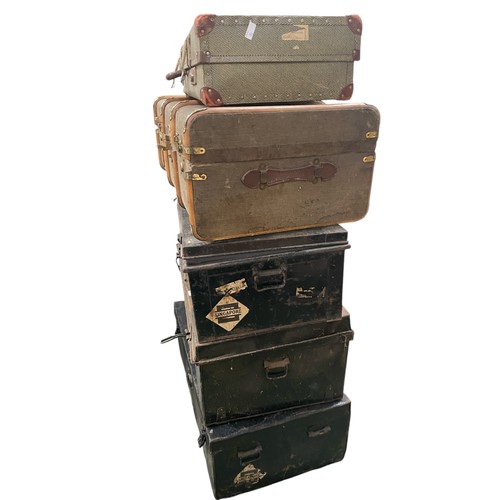 196 - A collection of three metal travelling trunks One with stencilled marks for BC Douglas Hamilton 13-1... 