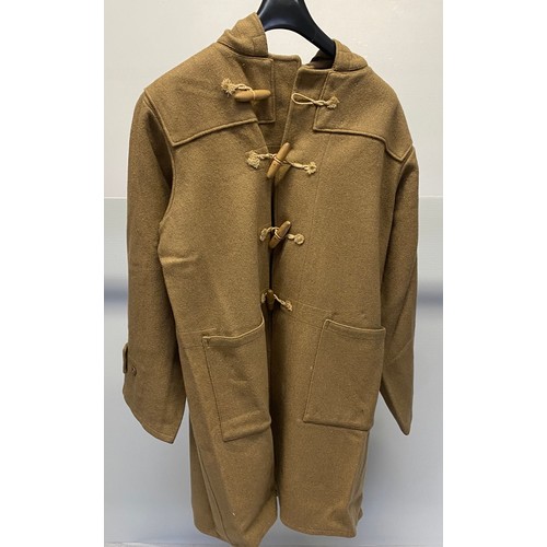 187 - Gents clothing: - a traditional vintage brown duffel coat, large; a green 