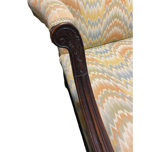 562 - Georgian Mahogany Gainsborough Arm Chair on small narrow brass castors and later upholstery and qty ... 