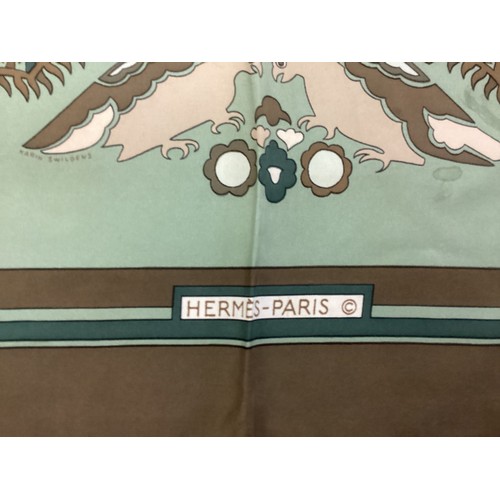 246 - Three Hermes scarves: Tally Ho, P. Peron, Les Coupes;  slight stains see photos