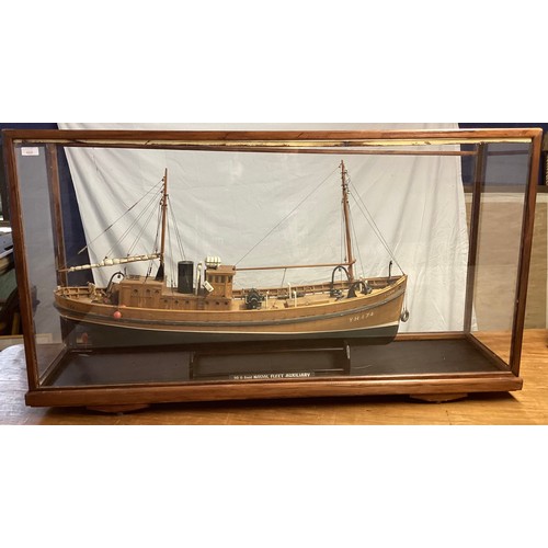 469 - Model of a 90 ft Naval Fleet Auxiliary sailing and powered two mast ship 'Sylvia' in a display case ... 