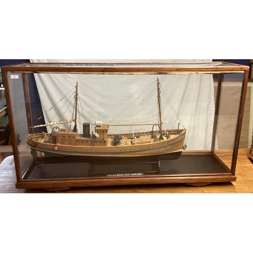 469 - Model of a 90 ft Naval Fleet Auxiliary sailing and powered two mast ship 'Sylvia' in a display case ... 