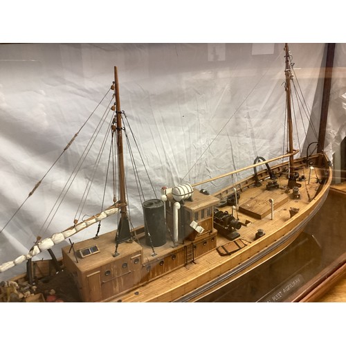 469 - Model of a 90 ft Naval Fleet Auxiliary sailing and powered two mast ship 'Sylvia' in a display case ... 