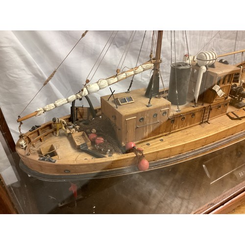 469 - Model of a 90 ft Naval Fleet Auxiliary sailing and powered two mast ship 'Sylvia' in a display case ... 