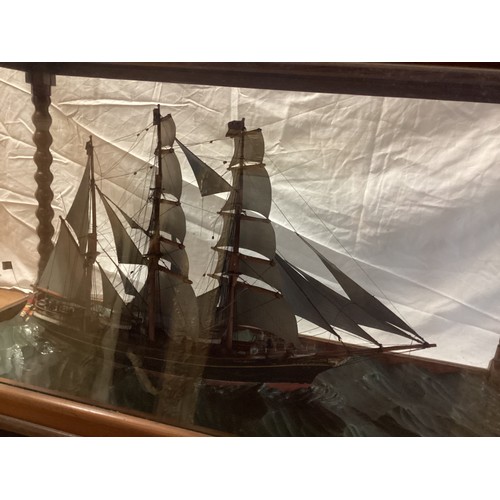 468 - Model of a fully rigged three mast sailing ship 'Jane Jones' in a glazed display cabinet 75 cm L