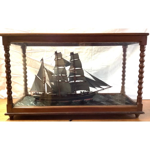 468 - Model of a fully rigged three mast sailing ship 'Jane Jones' in a glazed display cabinet 75 cm L