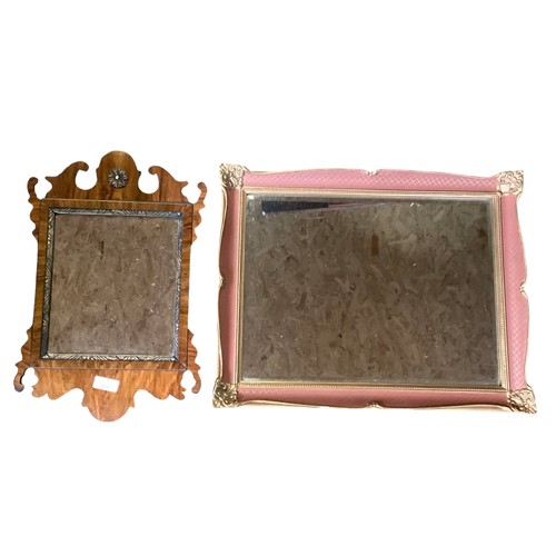 464 - A small veneered pier glass together with a partial gilt framed wall mirror. Largest: 49cm x 39cm.