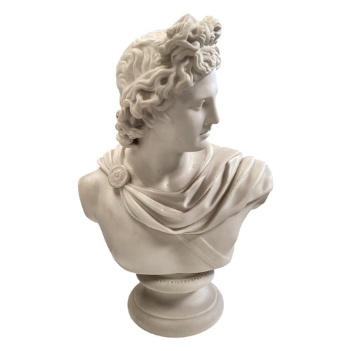 339 - Art Union of London 1861 Classical style bust of Apollo signed  C. Delpech Verso. 34cm(h)